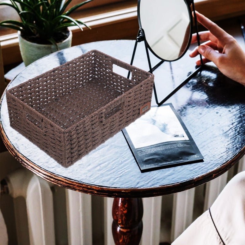 Woven Basket Decorative Arrangement Basket Hollow Handles Desktop Storage Container - Image 2