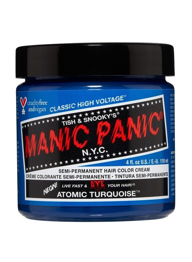 Manic Panic صبغة شعر تركواز ذرية - جهد عالي كلاسيكي - لون شعر أزرق نيون ساطع شبه دائم مع نغمات خضراء - نباتي، خالي من PPD والأمونيا (4 أونصات) - Image 1