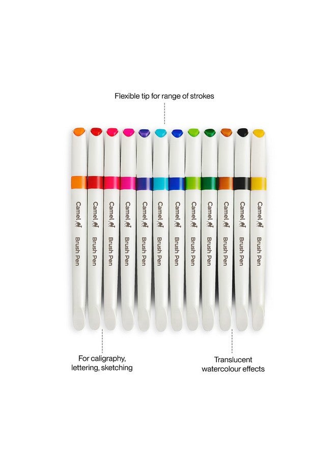 Camlin Camel Brush Pen 12 Shades, Bold - Assorted - Image 3