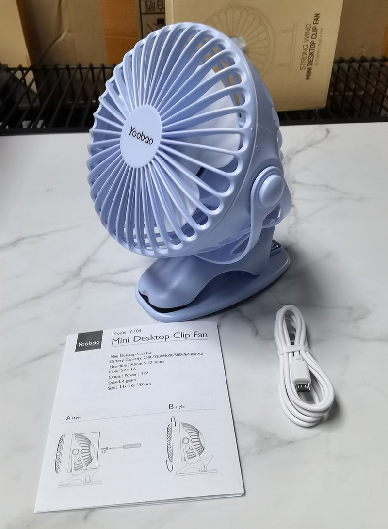 Yoobao Portable Rechargeable Fan 6400 Mah Big Capacity Mini Usb Fan Rechargeable Car Battery Fan Mute YBF04Blue