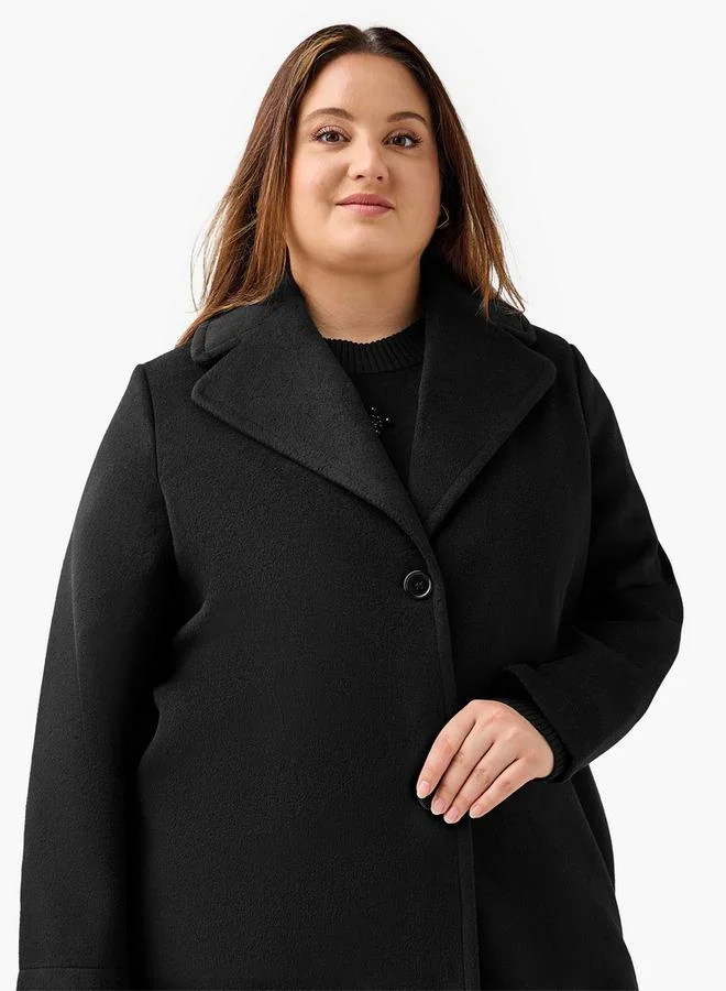 Ulla Popken  Ulla Popken Longline Polyester Blend Coat with Notch Lapel for Women | Best Price UAE