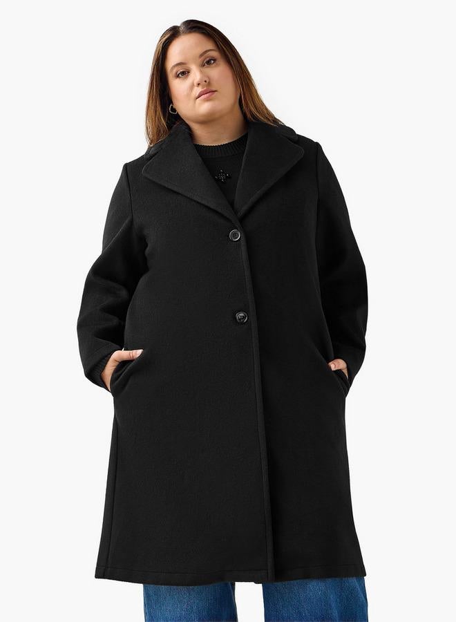 Ulla Popken Longline Polyester Blend Coat with Notch Lapel - Image 1