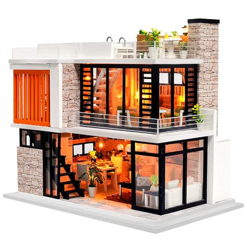 Spilay Dollhouse Miniature with FurnitureDIY Kit Mini Modern Villa Model with Music Box124 Scale Creative Doll House Best Christmas Birthday Gift for Lovers Boys and GirlsFlorence - Image 1