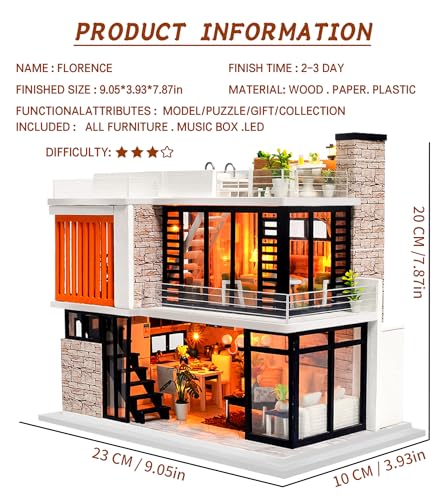 Spilay Dollhouse Miniature with FurnitureDIY Kit Mini Modern Villa Model with Music Box124 Scale Creative Doll House Best Christmas Birthday Gift for Lovers Boys and GirlsFlorence - Image 5