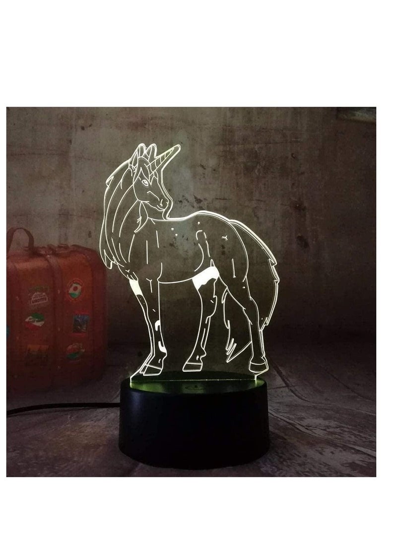 Generic New 3D LED Night Light Unicorn Horse R 7 Color Changing Desk Lamp USB for Kids Gift Christmas House Ration  - Image 1