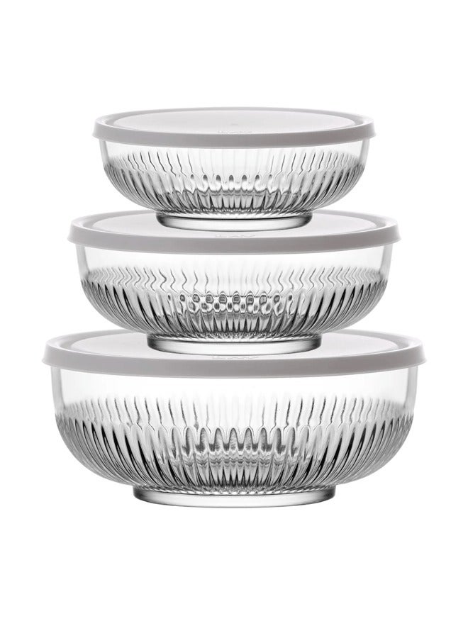 لاف طقم أوعية زجاجية 3 قطع مع غطاء أبيض شفاف - Image 1