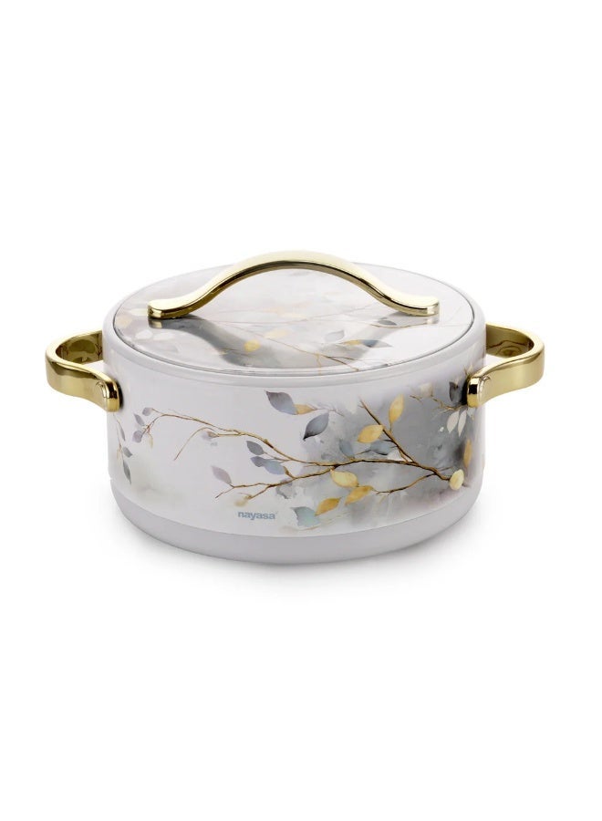 NAYASA Bethany 3-Piece Insulated Hotpot Set- 2.5L/3.5L/5L – Stainless Steel Inner, Floral Marble Design, Gold Handles – Food Warmer Casserole Set for Serving & Dining- AUTUMN(L) - Image 5