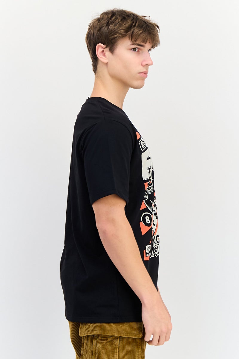 YOTO تي شيرت رجالي بأكمام قصيرة وياقة دائرية، مطبوع برسومات، أسود - Image 4