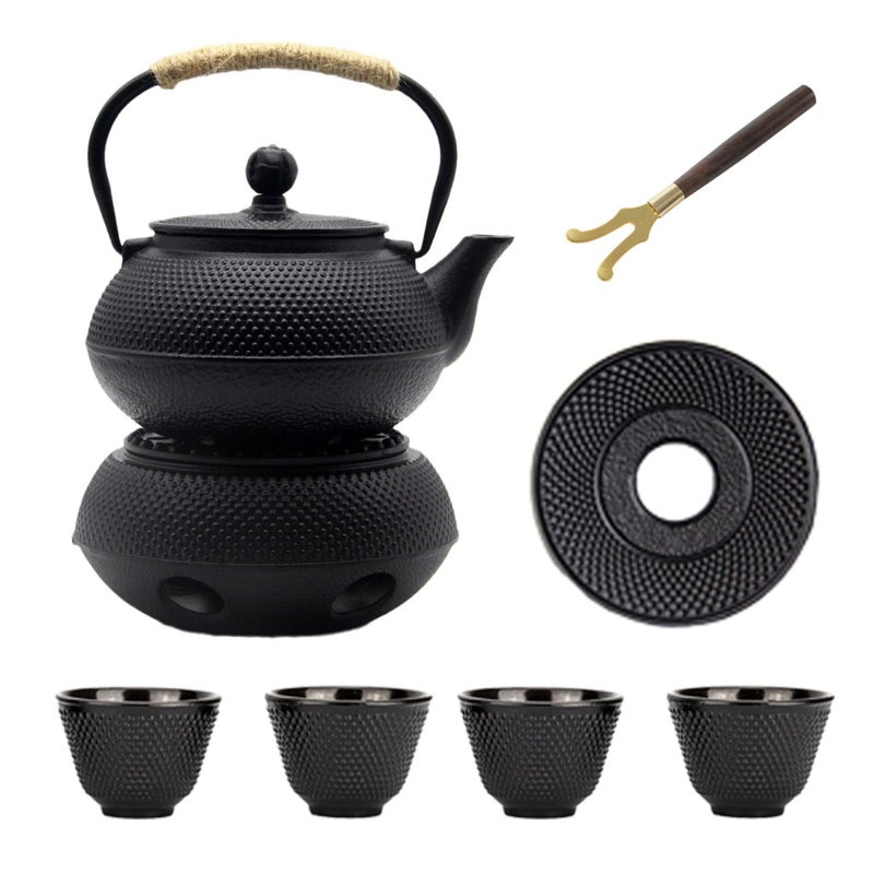 YJX 203oz Small Cast Iron Teapot Set with Warmer Japanese Black Tea Kettle for Stovetop Safe Teapot and Cups Set Tea Pot with Stainless Steel Infuser for Loose Tea600ml - Image 2