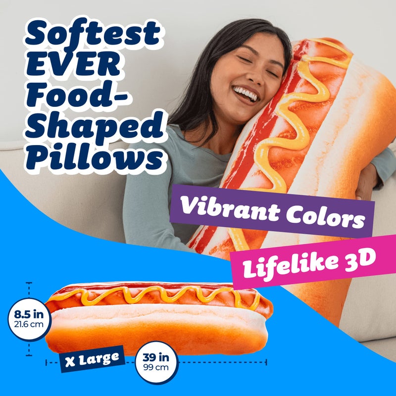 Much Comfort 39" 3D Supreme Hot Dog Throw Pillow - Made with Super Soft, Ultra Premium Fabric - Cute, Comfortable, Plush Stuffed Body Cushion for Home Decor - Best Funny Gift for Meat Lovers - X-Large - Image 2