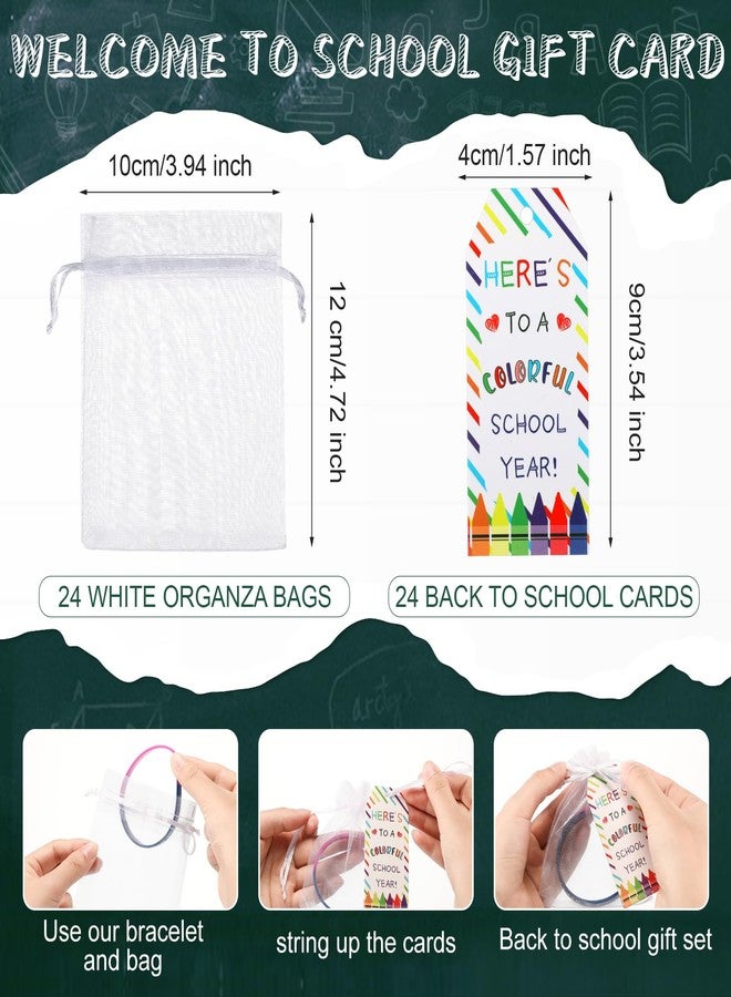 Liliful 24 Set School Rubber Bracelet Welcome Back to School Gift Set with Rubber Bracelet Organza Bags and Gift Label Tags First Day of School Classroom Gifts Goodie Bag Fillers (Dark Color) - Image 5