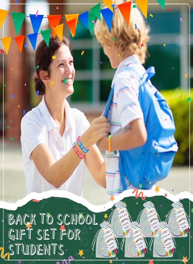 Liliful 24 Set School Rubber Bracelet Welcome Back to School Gift Set with Rubber Bracelet Organza Bags and Gift Label Tags First Day of School Classroom Gifts Goodie Bag Fillers (Dark Color) - Image 4