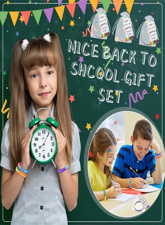 Liliful 24 Set School Rubber Bracelet Welcome Back to School Gift Set with Rubber Bracelet Organza Bags and Gift Label Tags First Day of School Classroom Gifts Goodie Bag Fillers (Dark Color) - Image 3