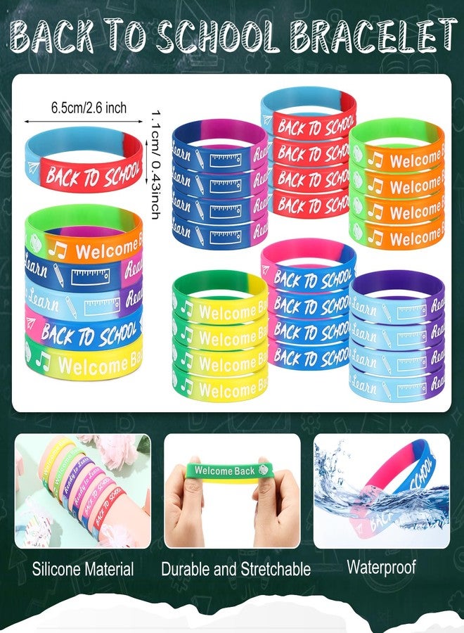 Liliful 24 Set School Rubber Bracelet Welcome Back to School Gift Set with Rubber Bracelet Organza Bags and Gift Label Tags First Day of School Classroom Gifts Goodie Bag Fillers (Dark Color) - Image 2