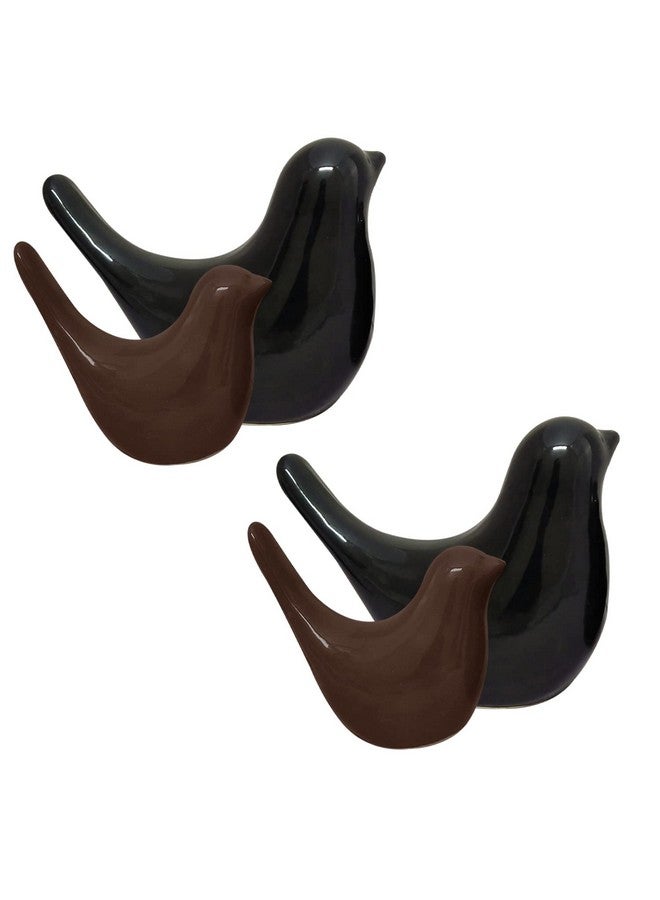 LADROX Creative Brown and Black Glossy Ceramic Birds Figurines Home Decorations Accessories Party (Pack of 4, Black & Brown) - Image 2