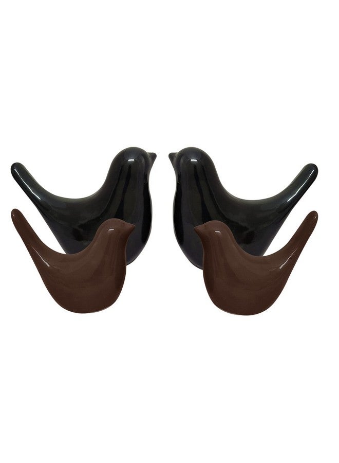 LADROX Creative Brown and Black Glossy Ceramic Birds Figurines Home Decorations Accessories Party (Pack of 4, Black & Brown) - Image 1
