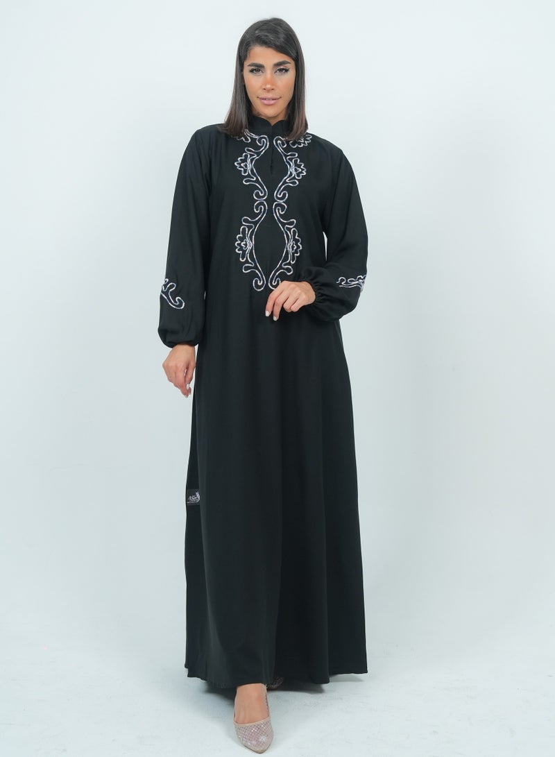 روزيت عباية عباية مزخرفة بتصميم تطريز وأكمام مطاطية - Image 1