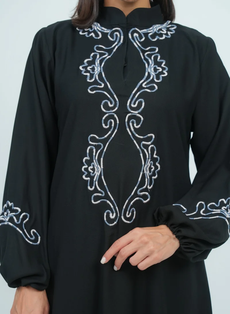 Rosette Abaya Embellishment Abaya with Embroidery Design Elastic sleeves