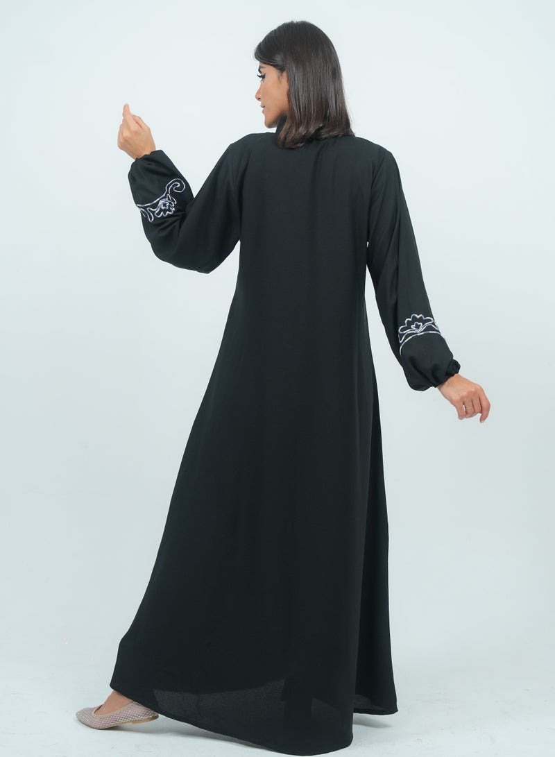 روزيت عباية عباية مزخرفة بتصميم تطريز وأكمام مطاطية - Image 3