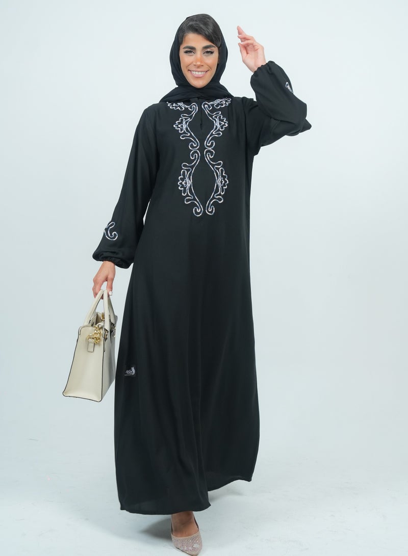 روزيت عباية عباية مزخرفة بتصميم تطريز وأكمام مطاطية - Image 4