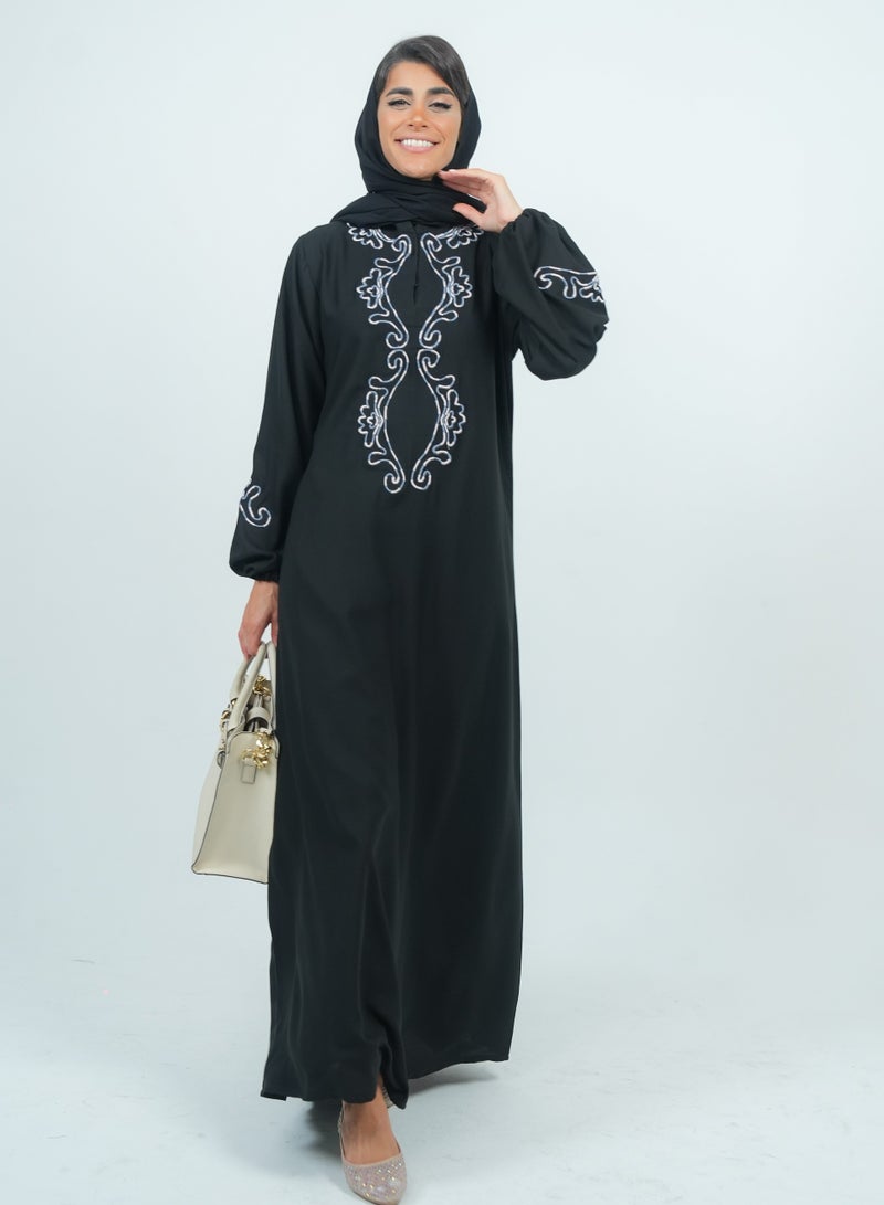 روزيت عباية عباية مزخرفة بتصميم تطريز وأكمام مطاطية - Image 5