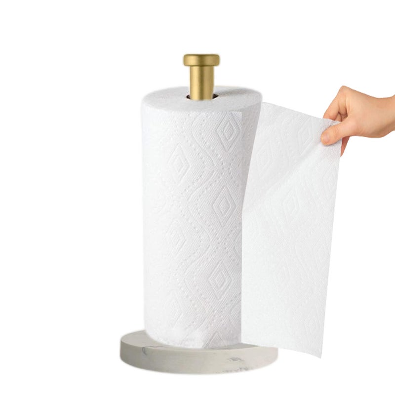 27HZYS Paper Towel Holder Countertop, Standing Paper Towel Roll Holder for Kitchen Bathroom, with Weighted Marble Base for One-Handed Operation (Gold), Gold Paper Towel Holder, Marble - Image 3