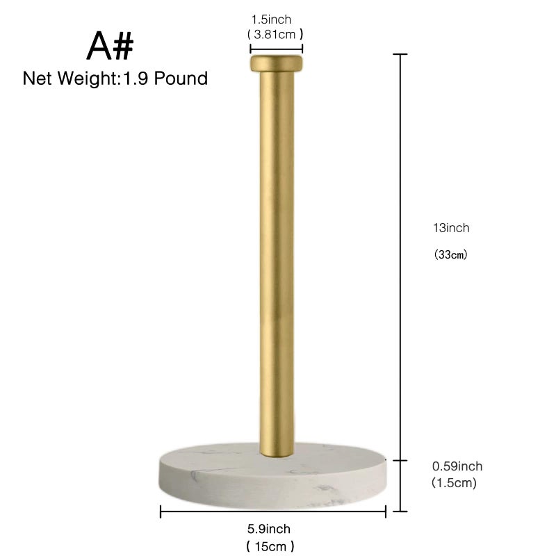 27HZYS Paper Towel Holder Countertop, Standing Paper Towel Roll Holder for Kitchen Bathroom, with Weighted Marble Base for One-Handed Operation (Gold), Gold Paper Towel Holder, Marble - Image 2