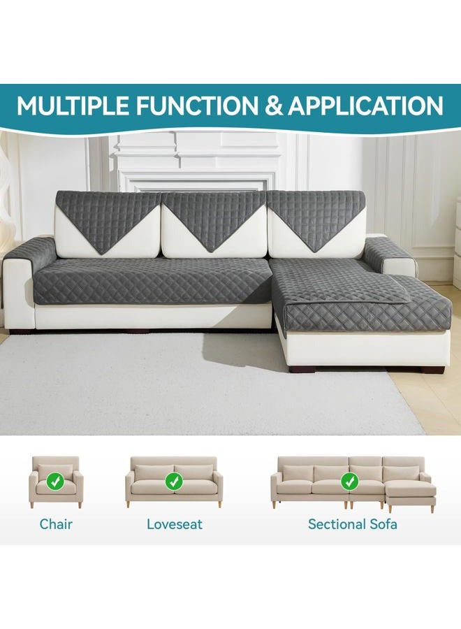 DEEPDREAM Velvet Couch Cover, Sectional Sofa Covers, Anti Slip Couch Covers for 3 Cushion Couch Pet Friendly, Washable Sofa Slipcovers for Dogs Pets Kids, Furniture Protector(Dark Grey, 36"x 71") - Image 4