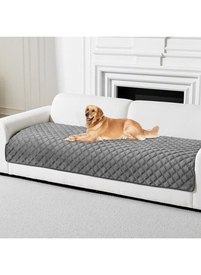 DEEPDREAM Velvet Couch Cover, Sectional Sofa Covers, Anti Slip Couch Covers for 3 Cushion Couch Pet Friendly, Washable Sofa Slipcovers for Dogs Pets Kids, Furniture Protector(Dark Grey, 36"x 71") - Image 1