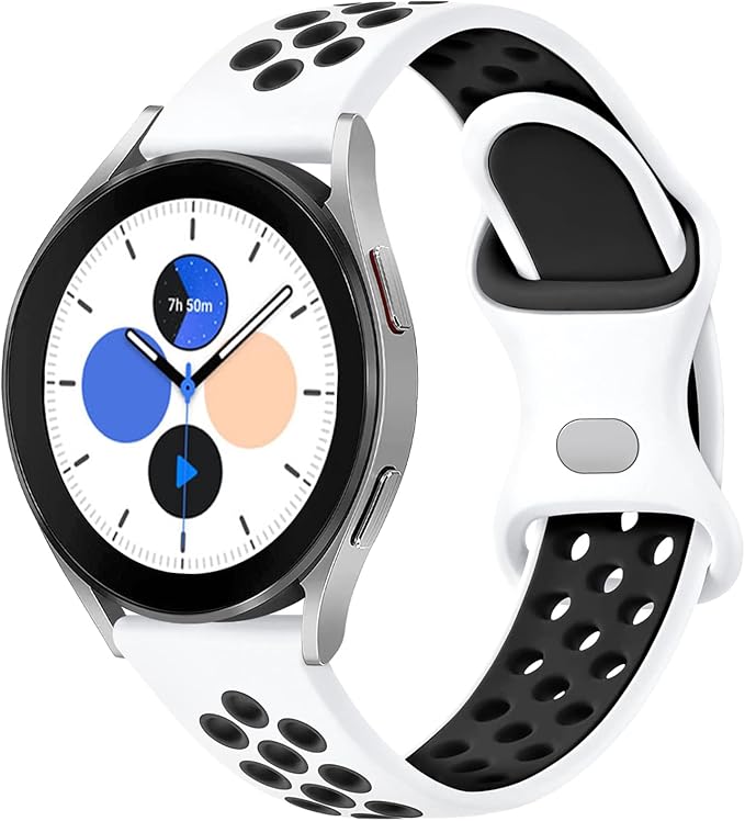 سوار ساعة من السيليكون جيد التهوية متوافق مع الساعات الذكية مقاس 22 ملم - ( ابيض / اسود ) - Image 2