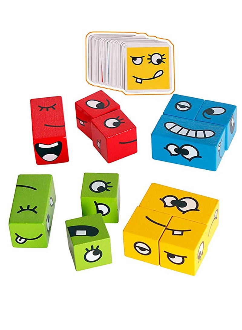 Wooden Expressions Matching Block Puzzles Building Cubes Toy Borad Games Educational Montessori Toys for Kids Ages 3 Years and Up - Image 1