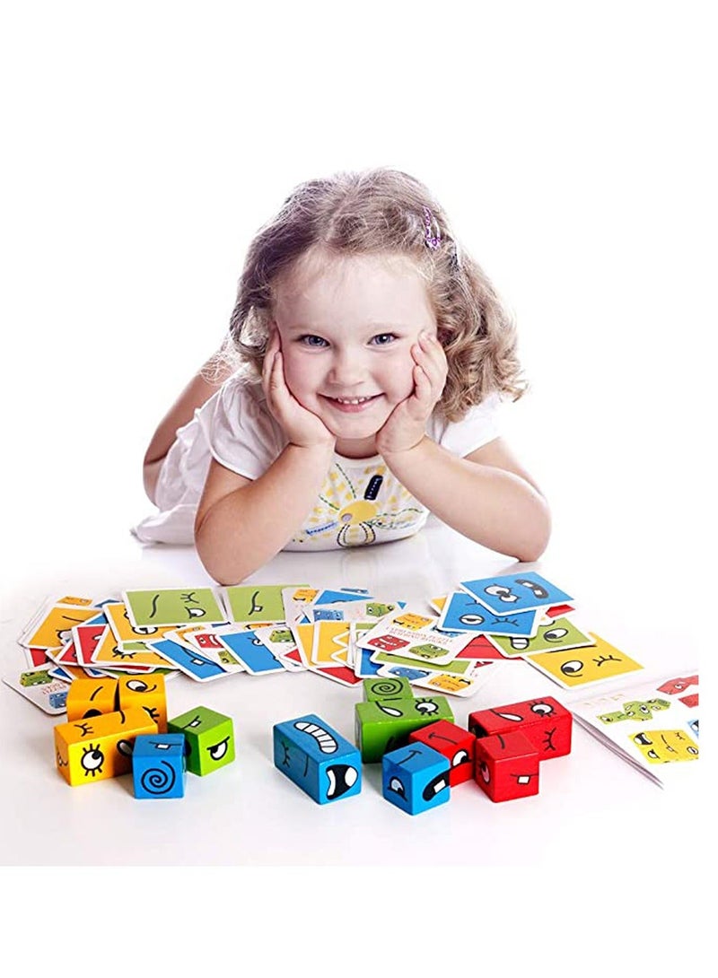 Wooden Expressions Matching Block Puzzles Building Cubes Toy Borad Games Educational Montessori Toys for Kids Ages 3 Years and Up - Image 3