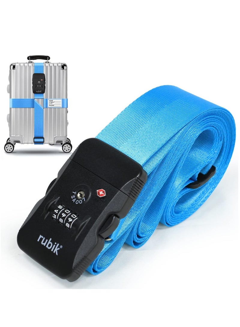 Rubik Luggage Strap with TSA Approved 3 Digits Lock, 160 Inch Premium Adjustable Travel Packing Cross Belt for Bag Baggage Suitcase Safety (Light Blue)  - Image 1