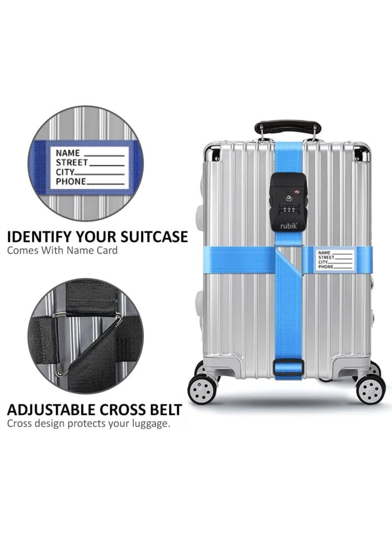 Rubik Luggage Strap with TSA Approved 3 Digits Lock, 160 Inch Premium Adjustable Travel Packing Cross Belt for Bag Baggage Suitcase Safety (Light Blue)  - Image 2