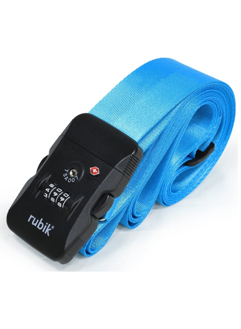 Rubik Luggage Strap with TSA Approved 3 Digits Lock, 160 Inch Premium Adjustable Travel Packing Cross Belt for Bag Baggage Suitcase Safety (Light Blue)  - Image 4