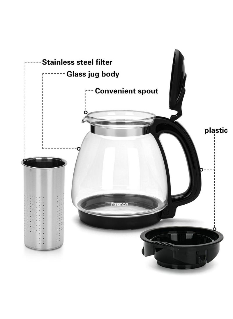 Fissman Tea Pot Borosilicate Glass with Stainless Steel Filter 2000ml  - Image 2