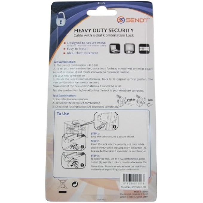 Sendt RED NOTEBOOK/LAPTOP COMBINATION LOCK SECURITY CABLE - Image 2