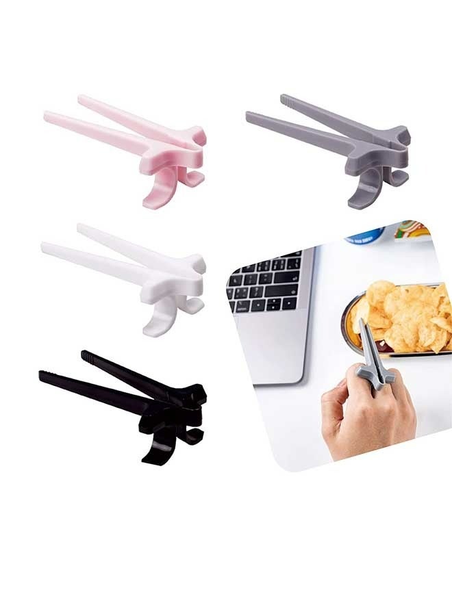 4 PCS Finger Chopsticks for Gamers, Lazy Auxiliary Chopsticks, Portable Snack Clamp Clips (Black+White+Gray+Pink)  - Image 1