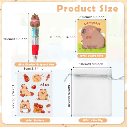 Climberty® Cartoon Capybara Stationery Gift Set with Multicolor Ballpoint Pens, Sticky Notes, Cute Stickers & Drawstring Bag, School Office Supplies, Christmas Gifts for Students and Friends - Image 2