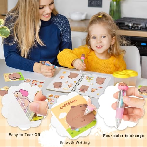 Climberty® Cartoon Capybara Stationery Gift Set with Multicolor Ballpoint Pens, Sticky Notes, Cute Stickers & Drawstring Bag, School Office Supplies, Christmas Gifts for Students and Friends - Image 3