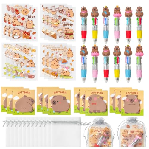 Climberty® Cartoon Capybara Stationery Gift Set with Multicolor Ballpoint Pens, Sticky Notes, Cute Stickers & Drawstring Bag, School Office Supplies, Christmas Gifts for Students and Friends - Image 1