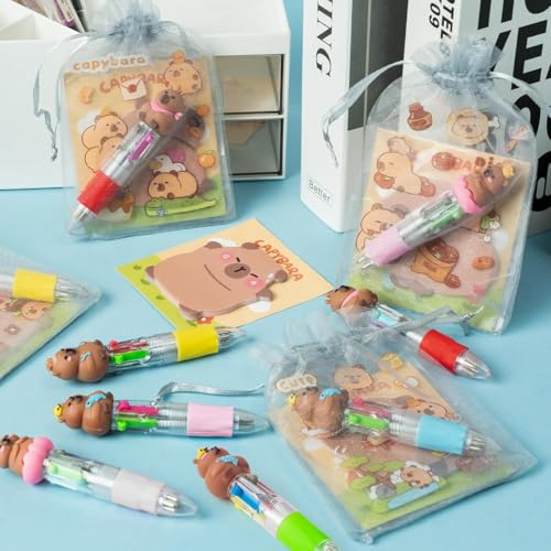 Climberty® Cartoon Capybara Stationery Gift Set with Multicolor Ballpoint Pens, Sticky Notes, Cute Stickers & Drawstring Bag, School Office Supplies, Christmas Gifts for Students and Friends - Image 4