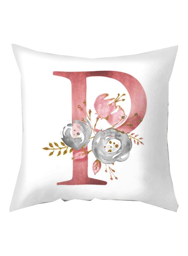 NIBEMINENT Letter P With Floral Printed Cushion Cover White/Pink/Blue 45x45cm