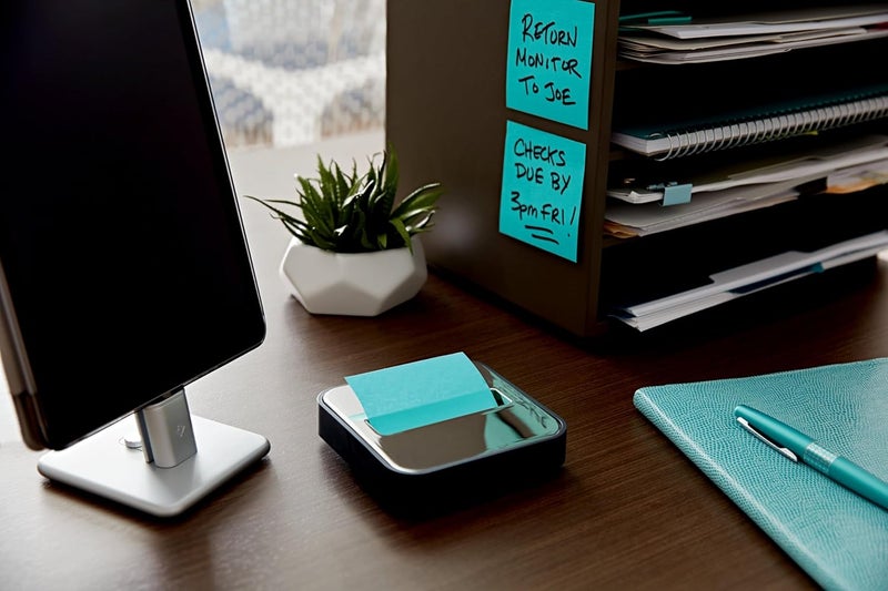 Post It Note Dispenser with Pop-up Notes, Black Base with Steel Top, 1 Aqua Splash 3 in. x 3 in. Super Sticky Note Pad, Classroom or Office Supplies - Image 5