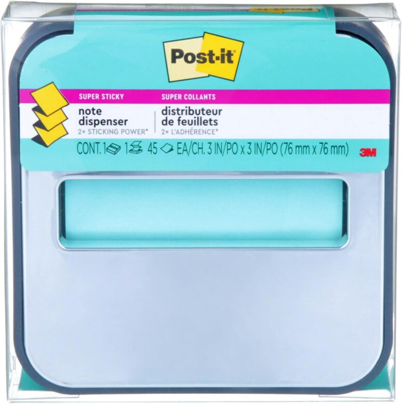 Post It Note Dispenser with Pop-up Notes, Black Base with Steel Top, 1 Aqua Splash 3 in. x 3 in. Super Sticky Note Pad, Classroom or Office Supplies - Image 2