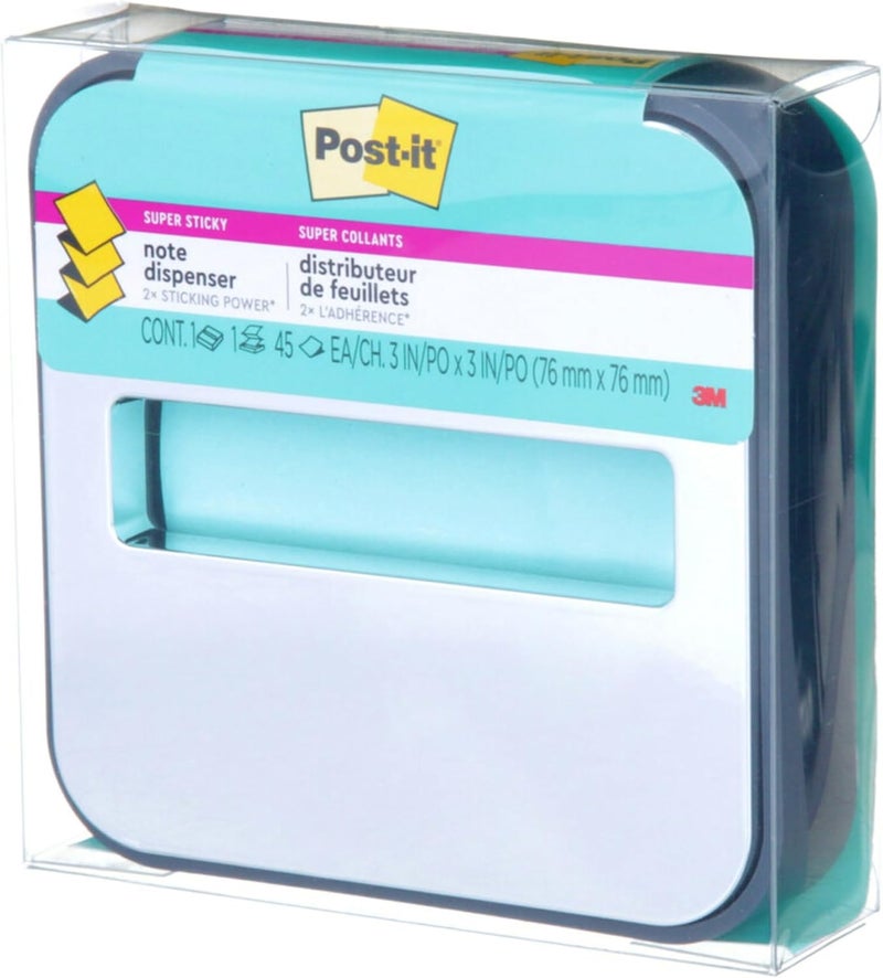 Post It Note Dispenser with Pop-up Notes, Black Base with Steel Top, 1 Aqua Splash 3 in. x 3 in. Super Sticky Note Pad, Classroom or Office Supplies - Image 4