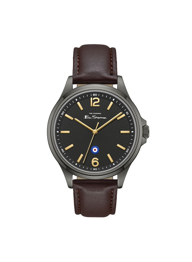 Ben Sherman Westminster Black Dial Brown Genuine Leather Strap Analog Watch for Men, 43mm - Image 1