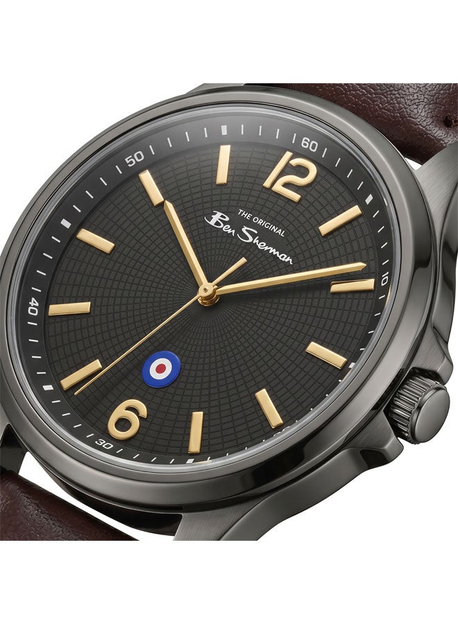 Ben Sherman Westminster Black Dial Brown Genuine Leather Strap Analog Watch for Men, 43mm - Image 2