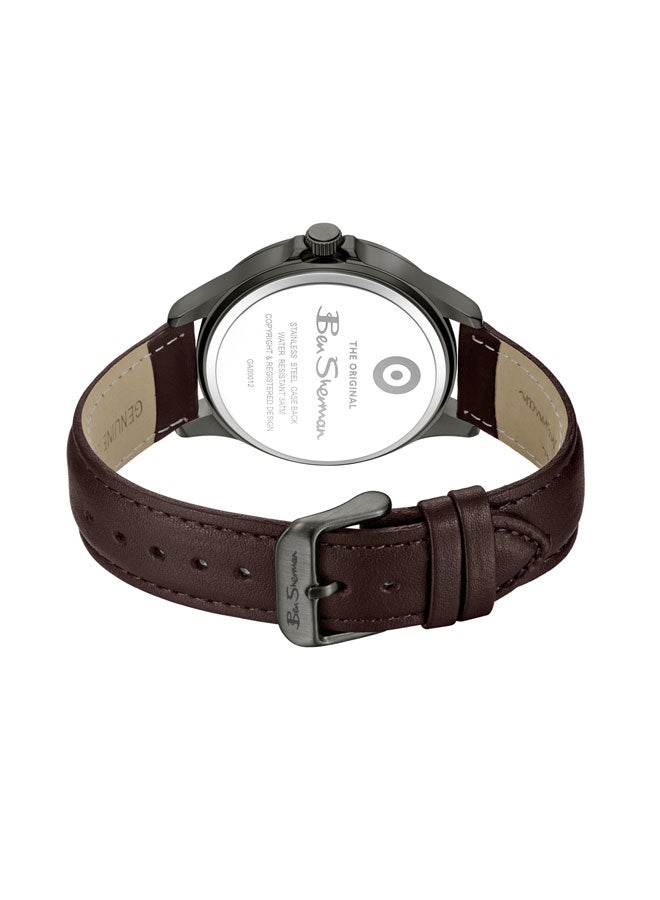 Ben Sherman Westminster Black Dial Brown Genuine Leather Strap Analog Watch for Men, 43mm - Image 3