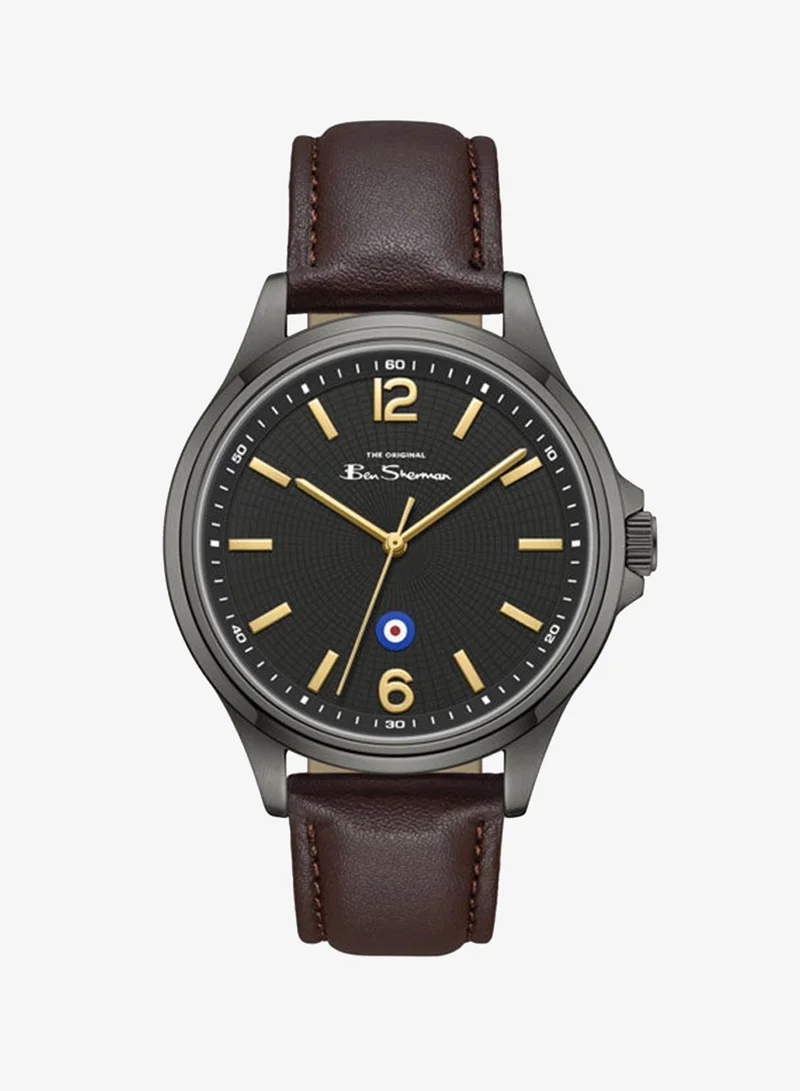 Ben Sherman Westminster Black Dial Brown Genuine Leather Strap Analog Watch for Men, 43mm